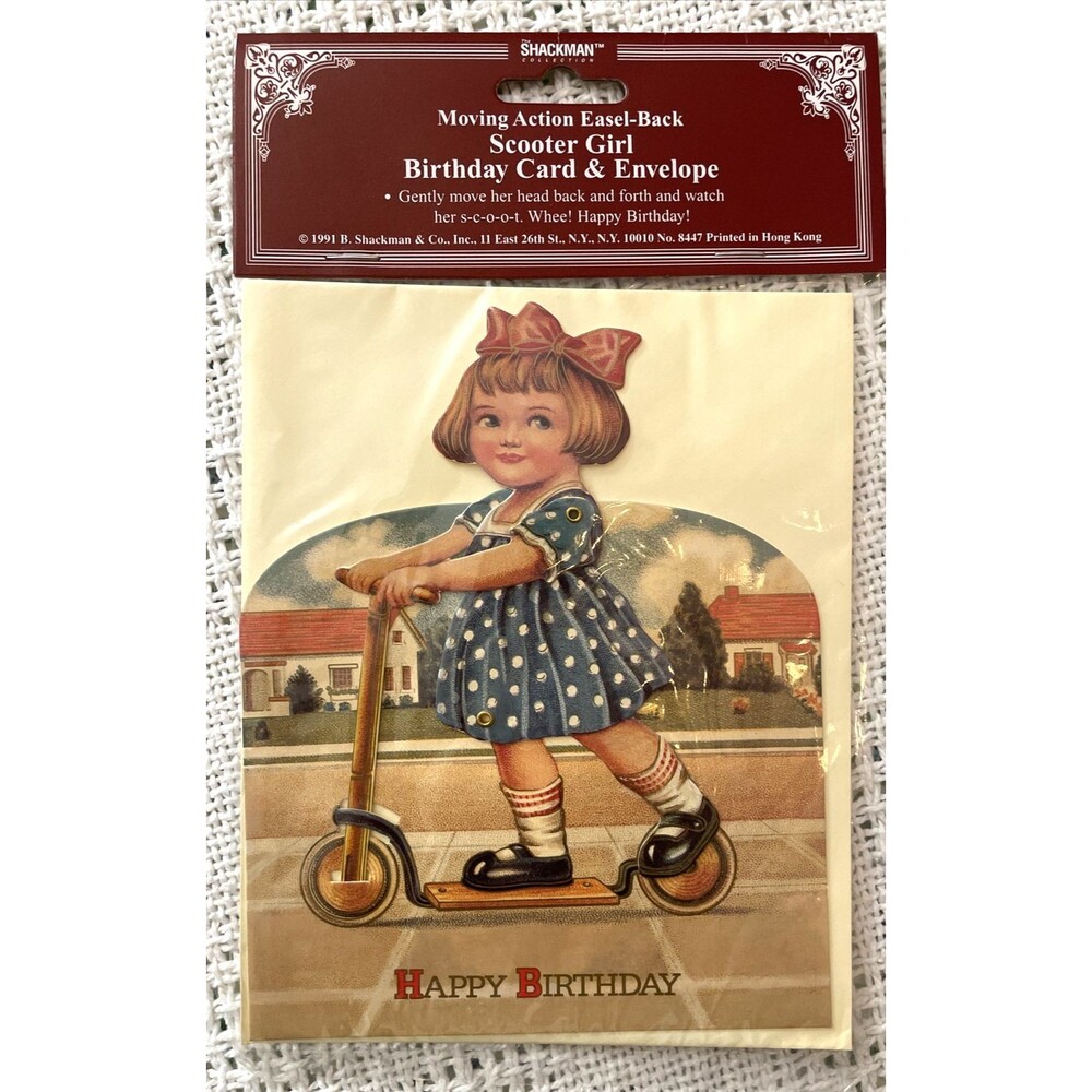 Vintage Birthday Card Scooter Girl Articulated Moving Ephemera With Envelope - Picture 2 of 6
